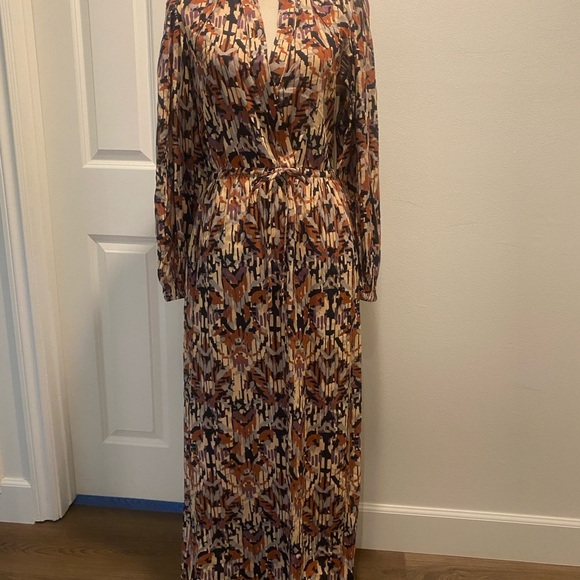 Women’s Maxi Long Sleeve Brown Black Cream Purple Dress New medium - Picture 11 of 16